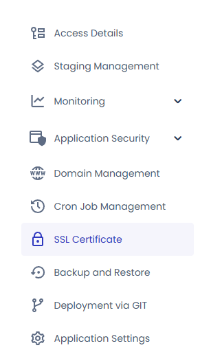 SSL Certificate menu on Cloudways
